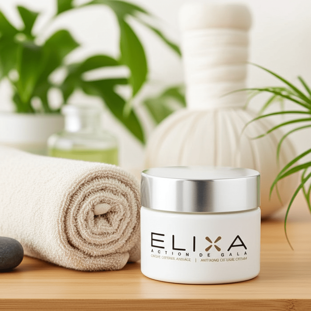 Elixa crème Défense Action de Gala sur table en bois clair