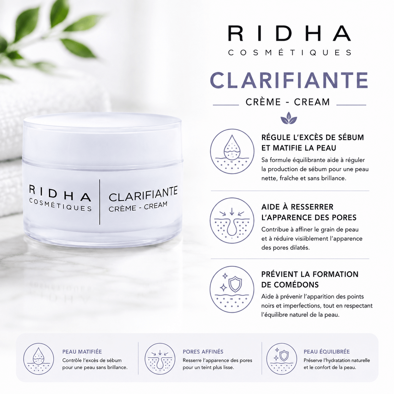 Crème Clarifiante Visage Peau Grasse – Matifiante 50 ml - Boutique Esthétique Martine Grenier