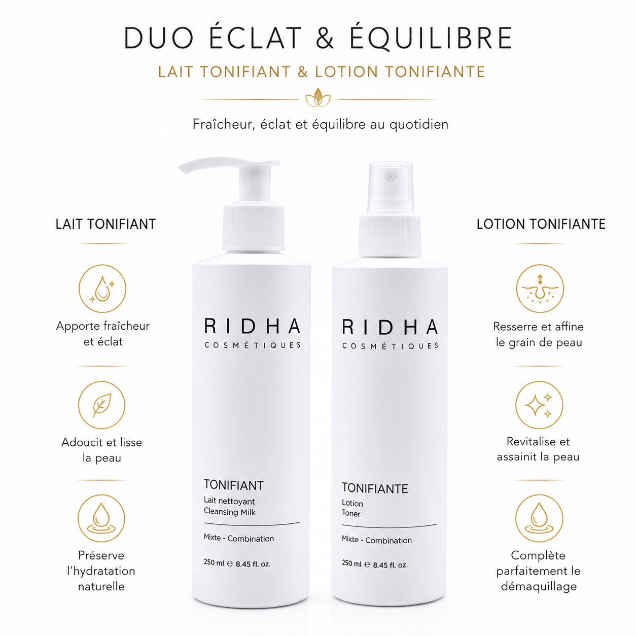 Duo Éclat & Équilibre | Lait Nettoyant & Lotion Tonifiante - Boutique Esthétique Martine Grenier