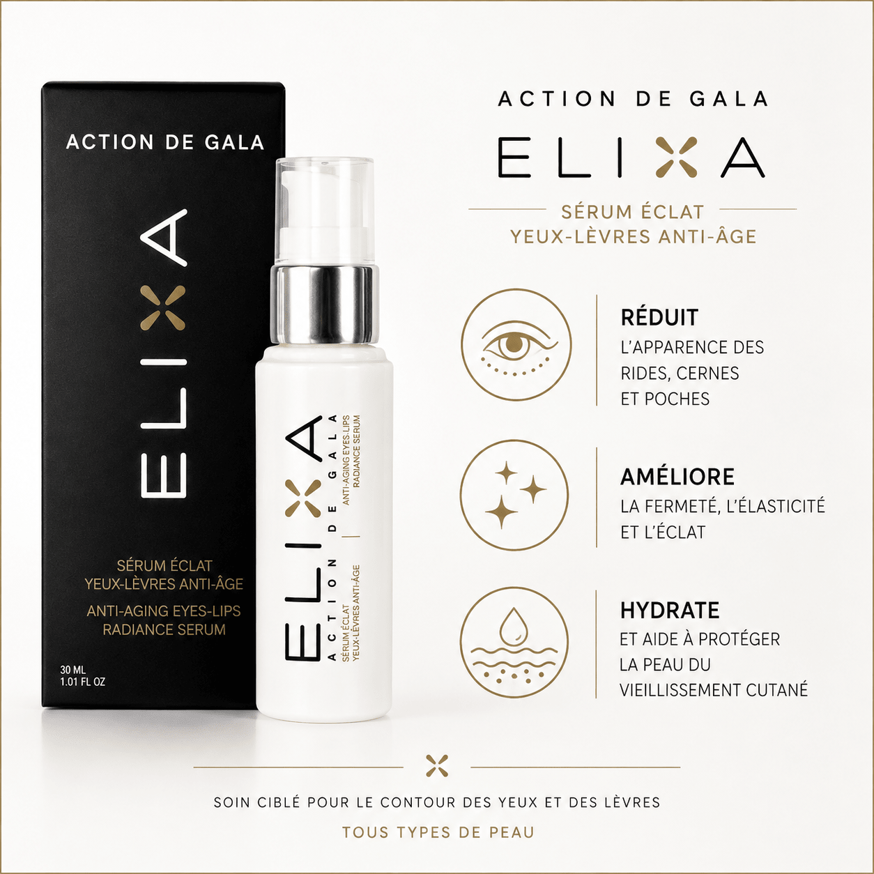 Elixa Sérum Éclat Yeux & Lèvres 30 ml - Boutique Esthétique Martine Grenier