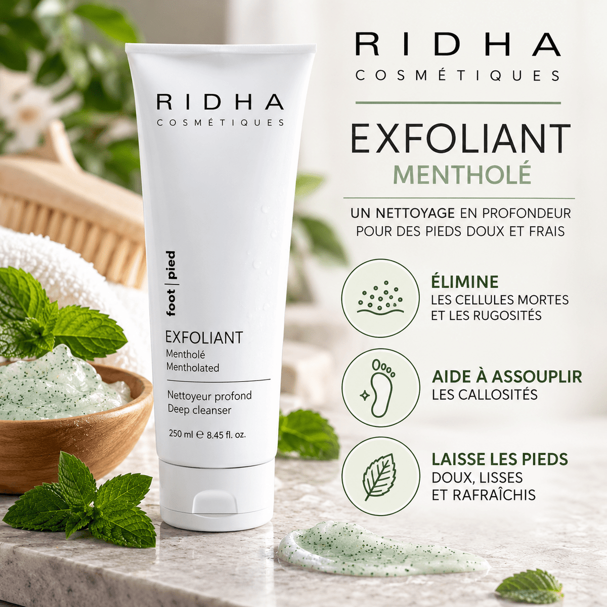 Exfoliant Mentholé pour les Pieds 250 ml - Boutique Esthétique Martine Grenier