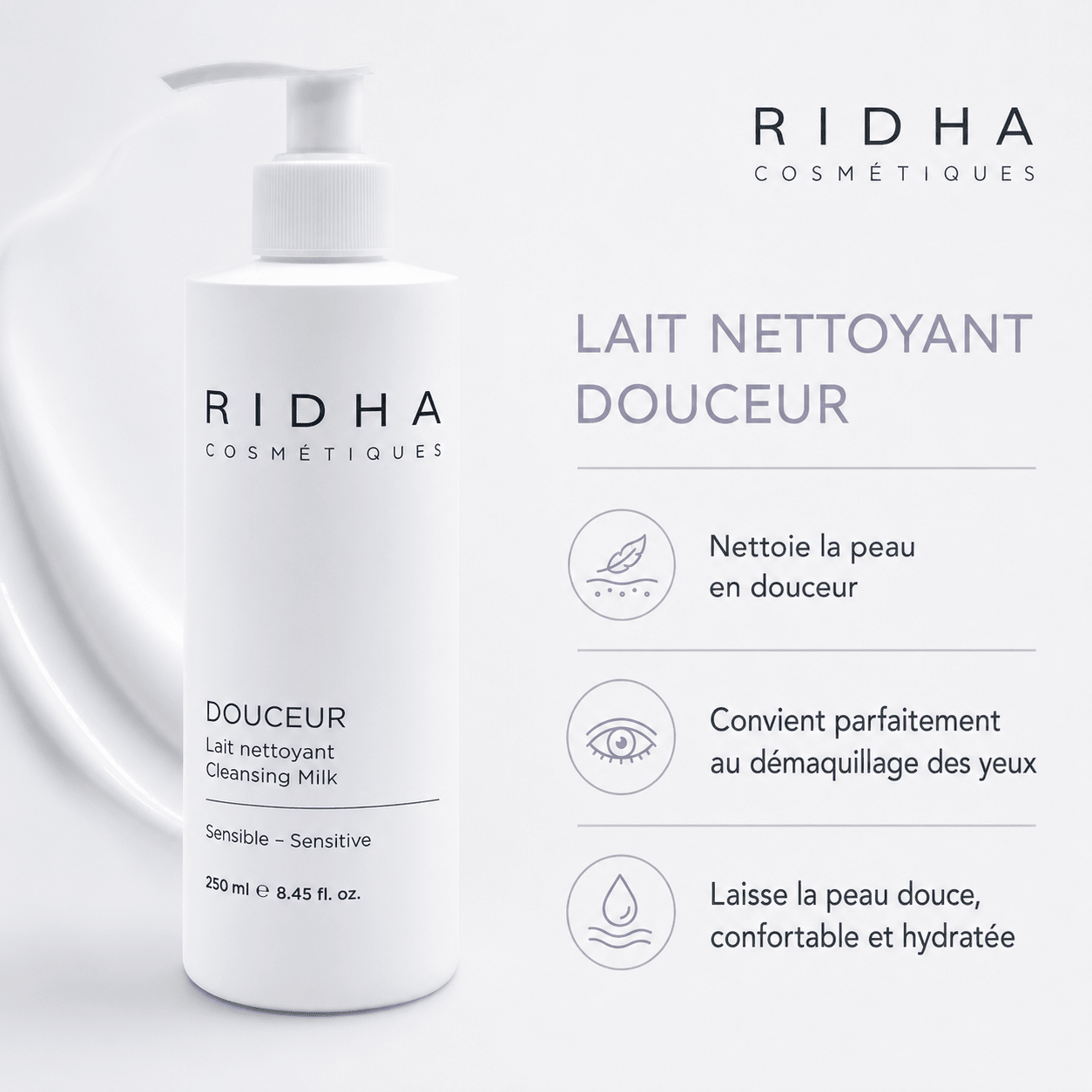 Lait nettoyant douceur peaux sèches sensibles 250 ml - Boutique Esthétique Martine Grenier
