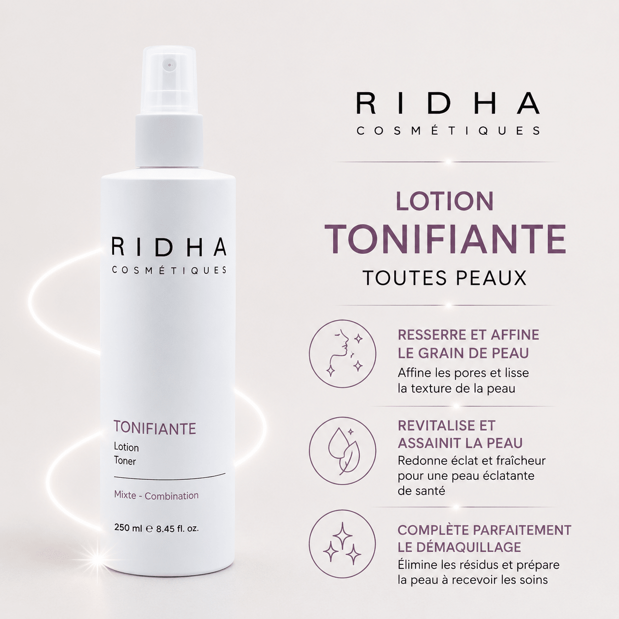 Lotion tonifiante visage peau normale à mixte 250 ml - Boutique Esthétique Martine Grenier