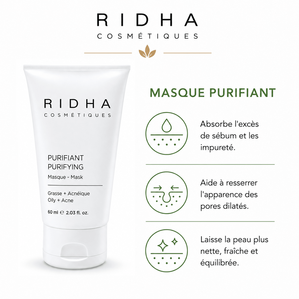 Masque Purifiant | Peau grasse acnéique 60 ml - Boutique Esthétique Martine Grenier