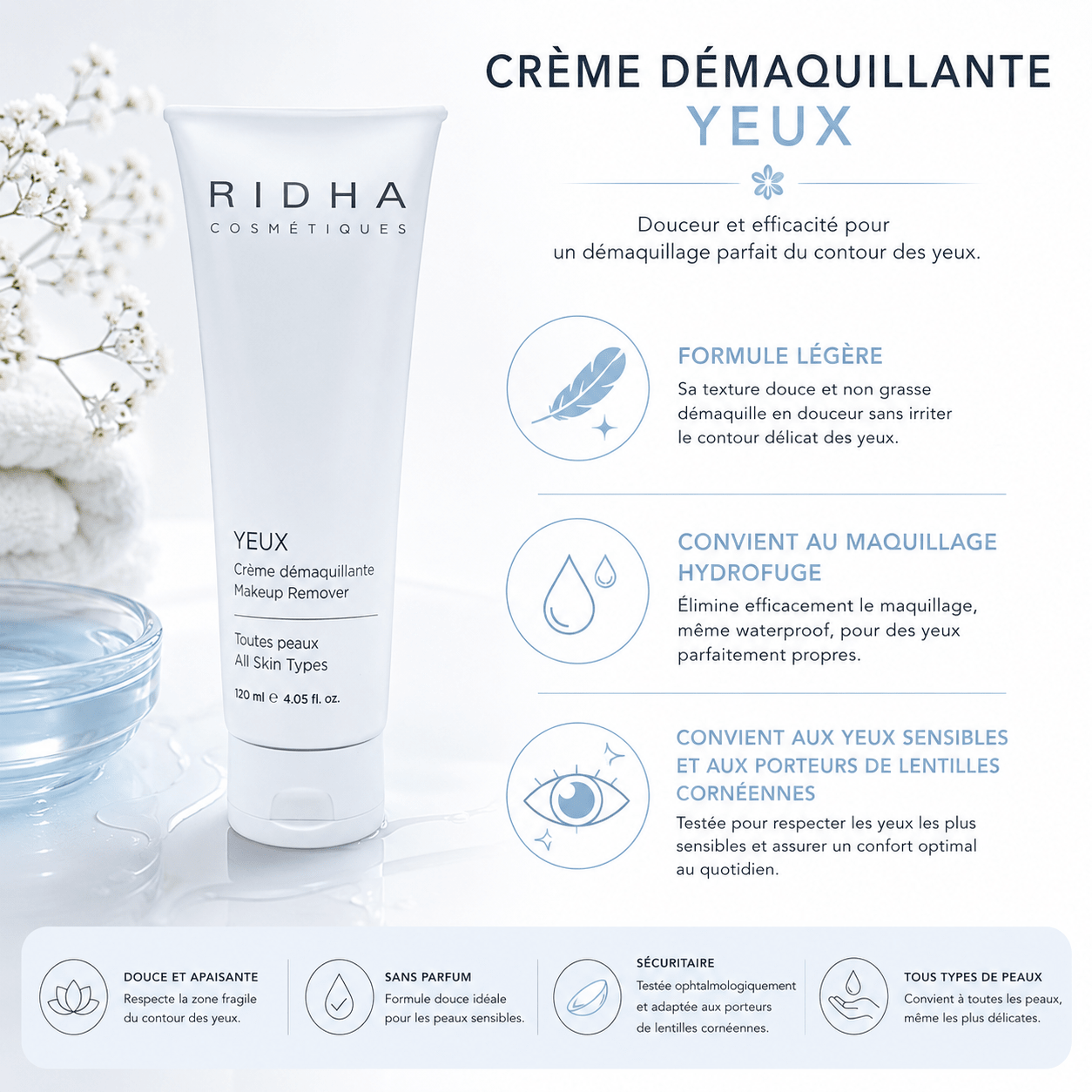 Crème Démaquillante Yeux 120 ml - Boutique Esthétique Martine Grenier