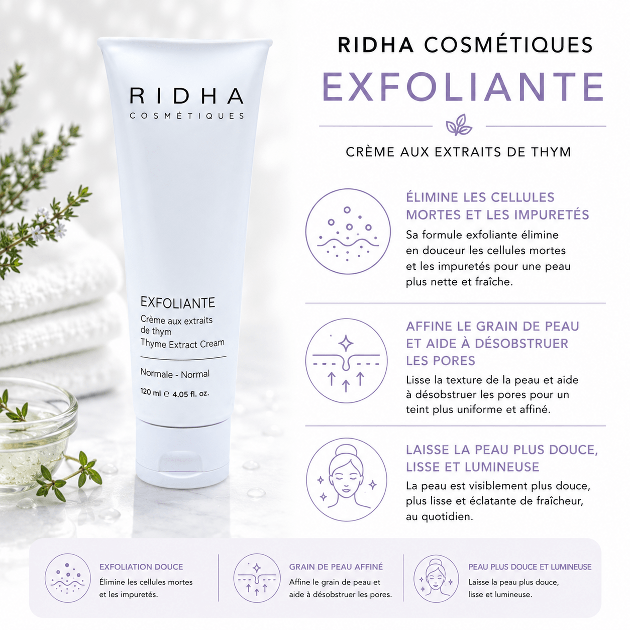 Crème Exfoliante Thym | Peau normale 120 ml - Boutique Esthétique Martine Grenier