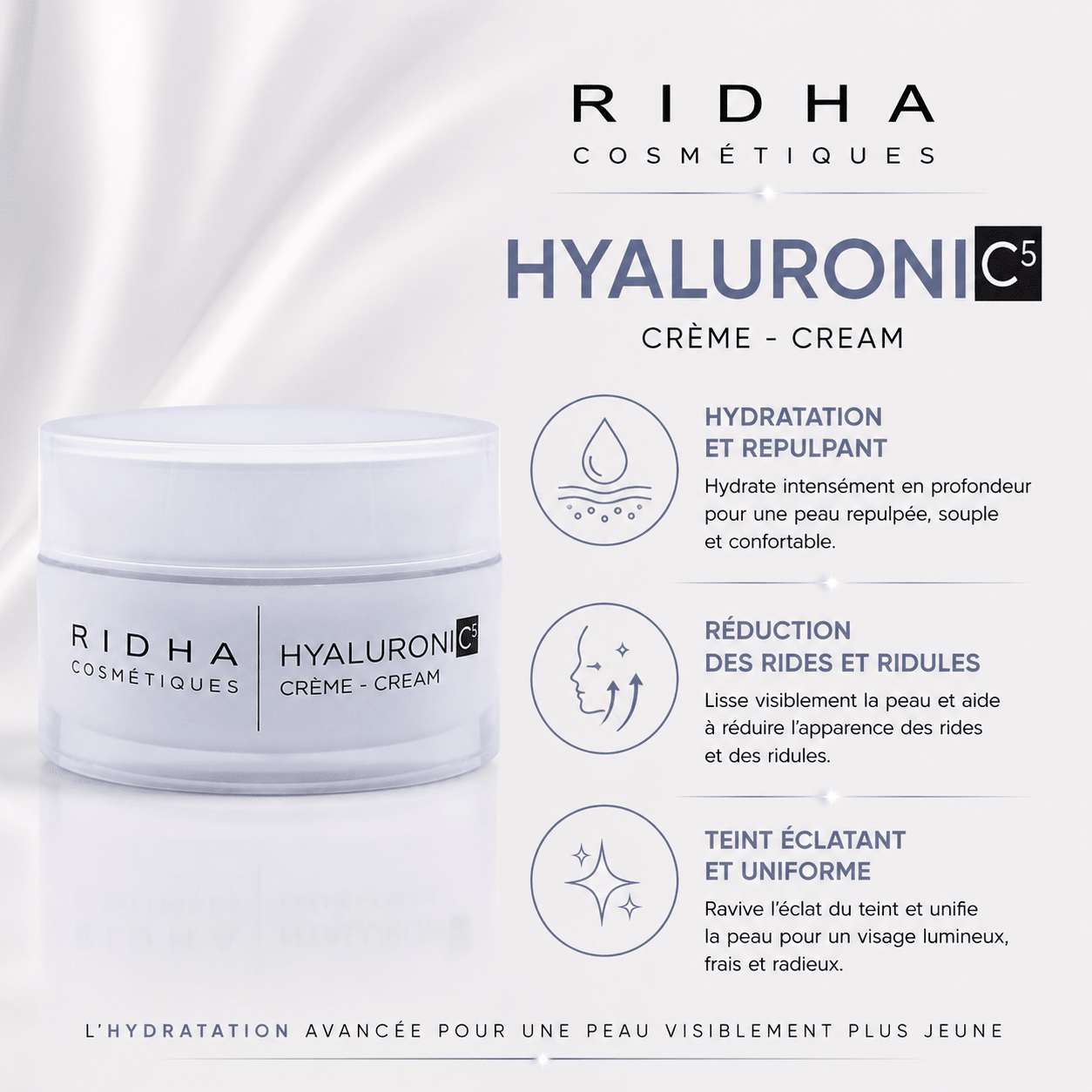 Crème visage HyaluroniC5 hydratante peau mature 50 ml - Boutique Esthétique Martine Grenier