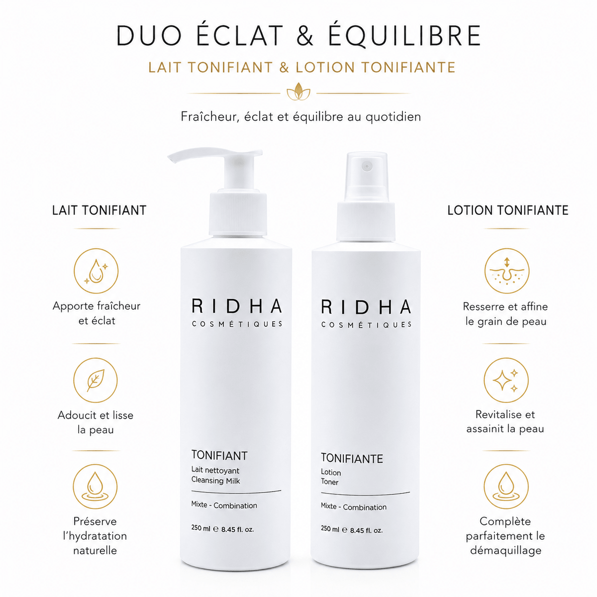 Duo Éclat & Équilibre | Lait Nettoyant & Lotion Tonifiante - Boutique Esthétique Martine Grenier