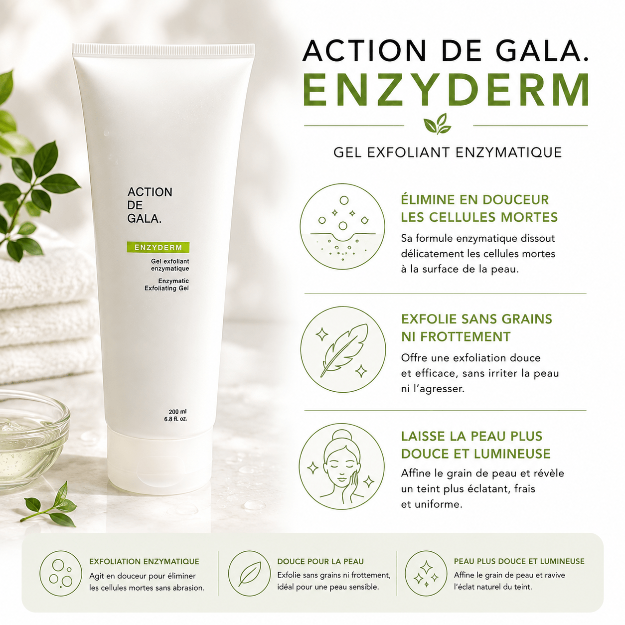 Enzyderm Gel Exfoliant enzymatique | Peau sensible 200 ml - Boutique Esthétique Martine Grenier