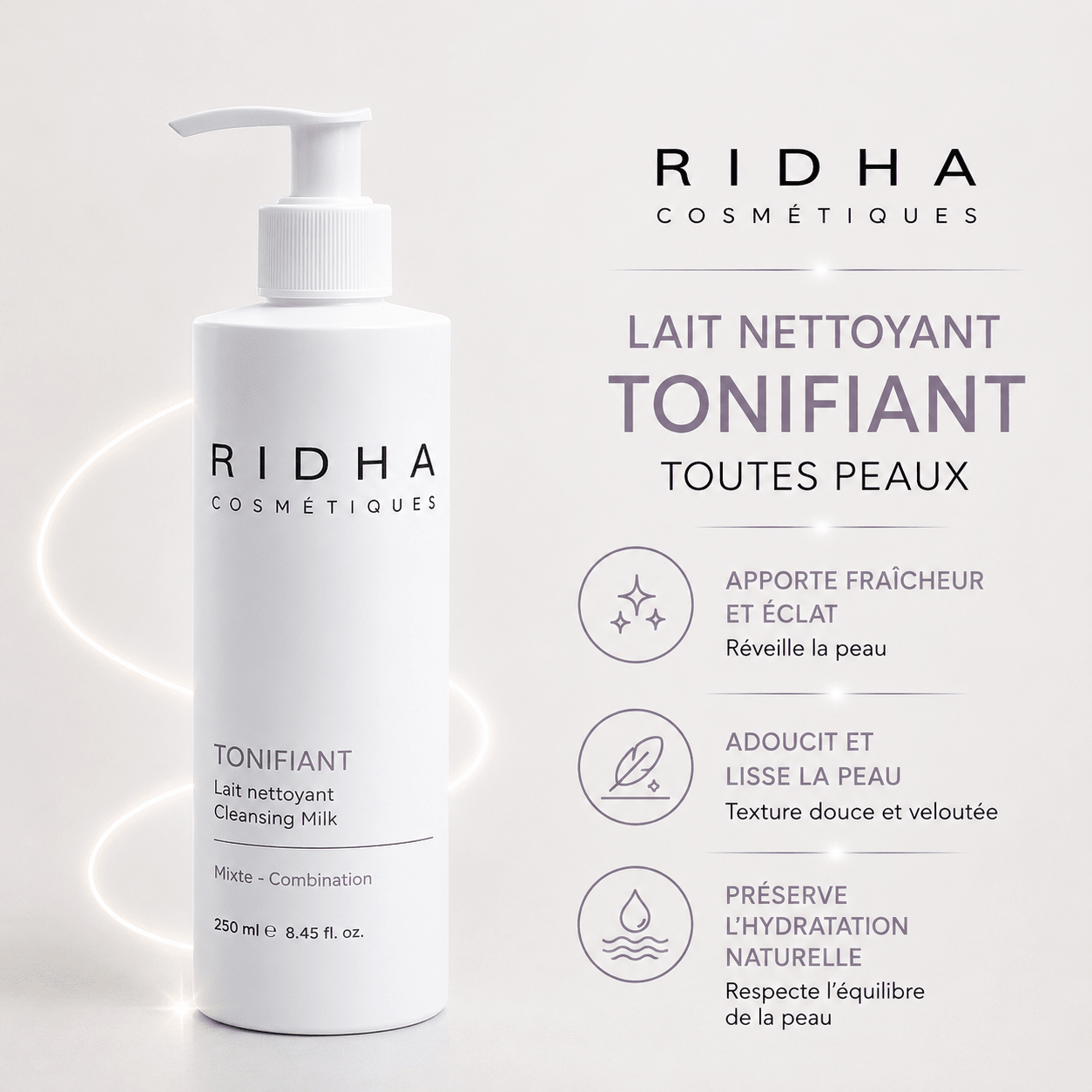Lait Nettoyant Tonifiant | peaux normales à mixtes 250 ml - Boutique Esthétique Martine Grenier