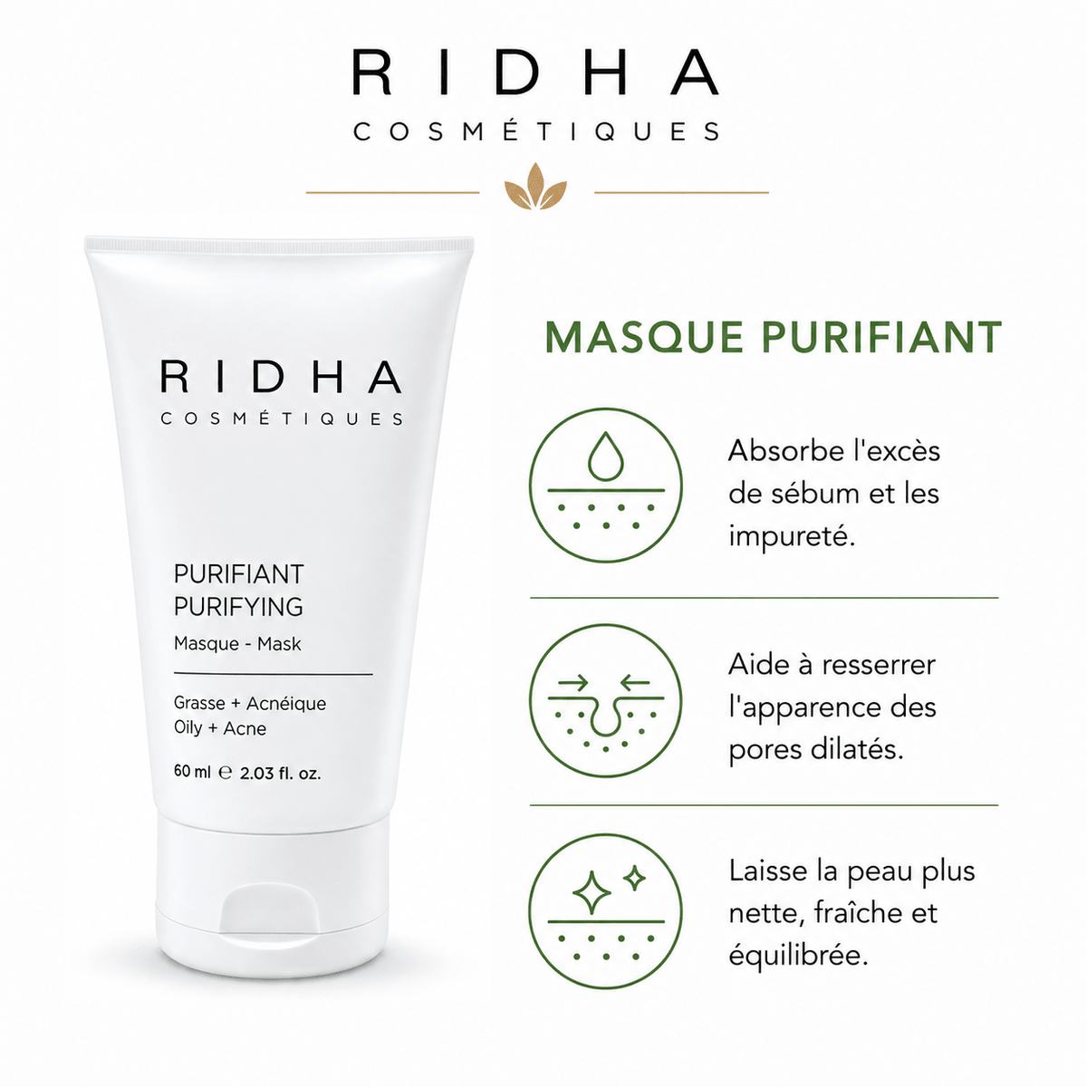 Masque Purifiant | Peau grasse acnéique 60 ml - Boutique Esthétique Martine Grenier