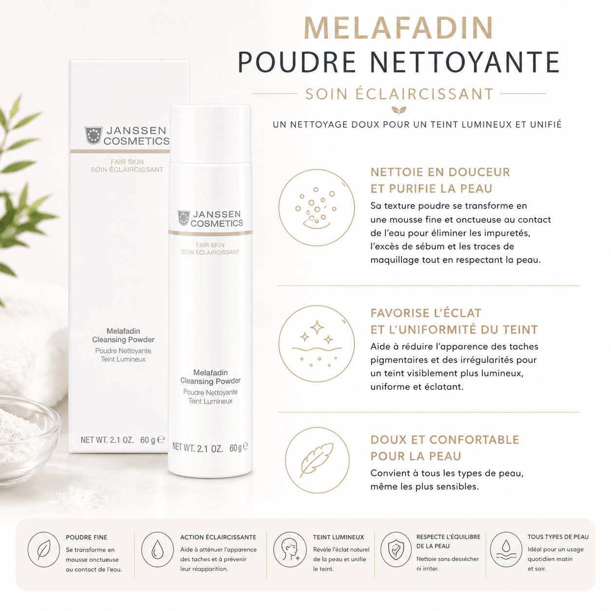 Melafadin Poudre Nettoyante - Soin Éclaircissant 60 g - Boutique Esthétique Martine Grenier