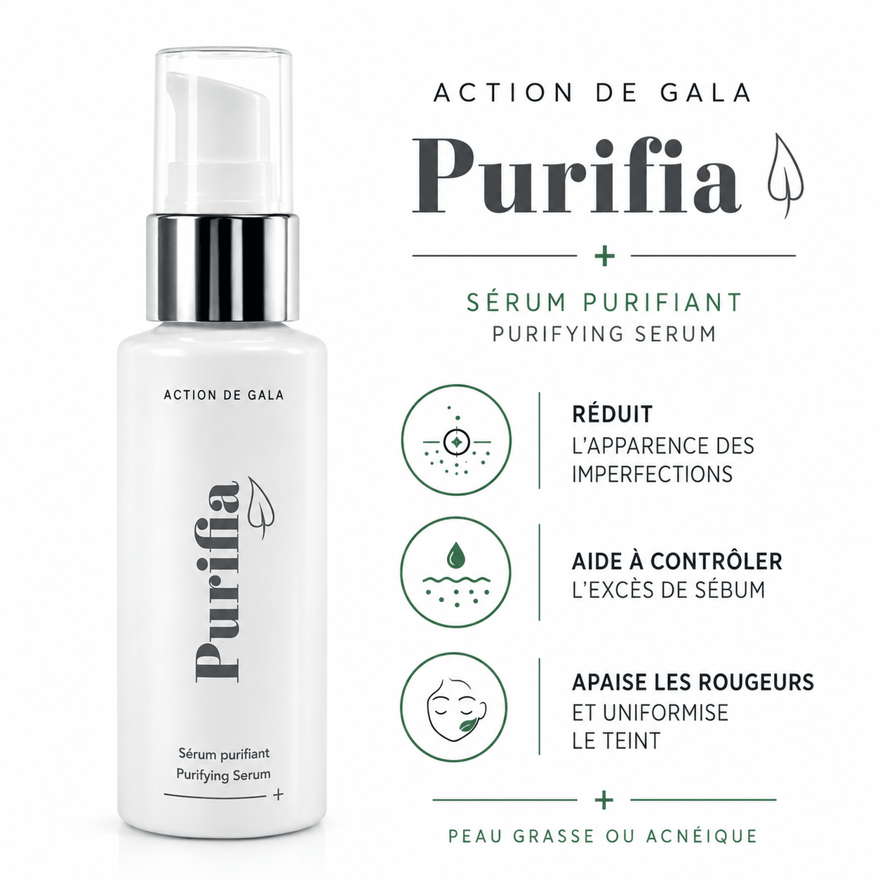Sérum purifiant visage Purifia | Peau grasse 50 ml - Boutique Esthétique Martine Grenier